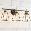 Industrial Bathroom Vanity Lights: 3-Light Black and Gold Vintage Metal Cage by HAHZT