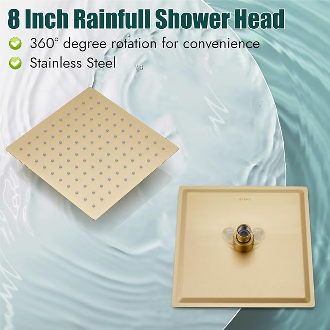 Heyalan 8 Inch Shower Head and Handle Set Square Shower Faucet Set Bathroom - Image 4