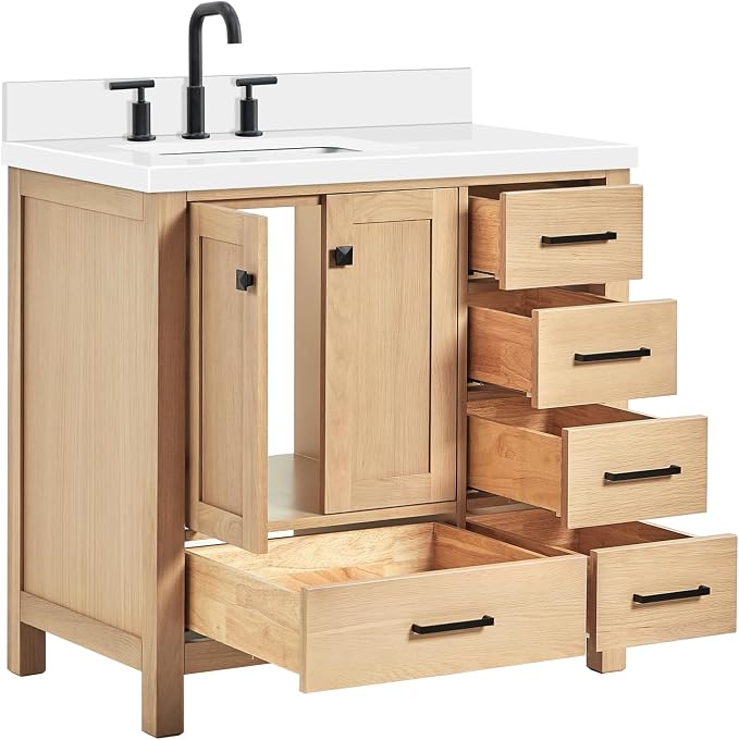 ARIEL Cambridge 37 Inch Oak Bathroom Vanity - Image 7