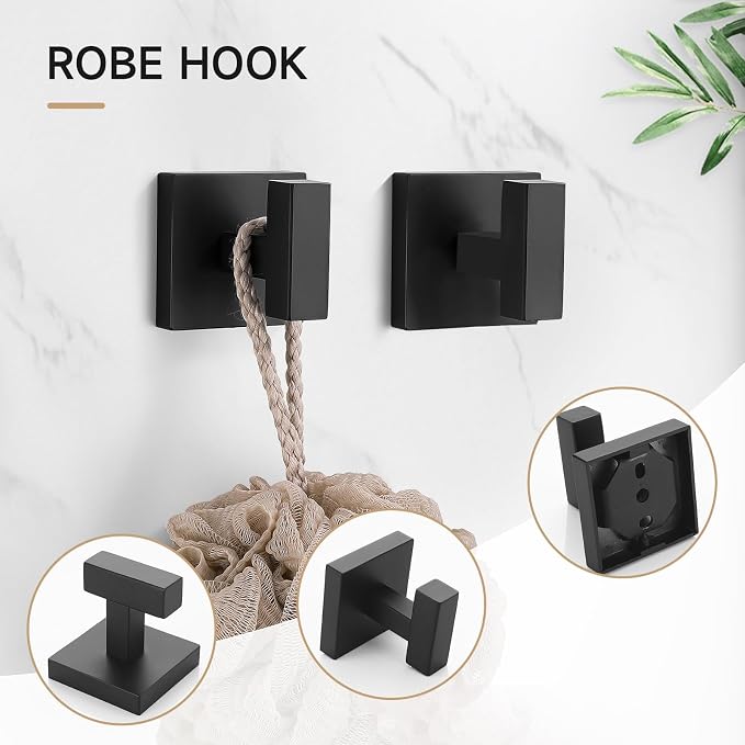 TQKAG 5-Piece Matte Black Bathroom Hardware Set Classic Wall Mounted Bathroom - Image 3