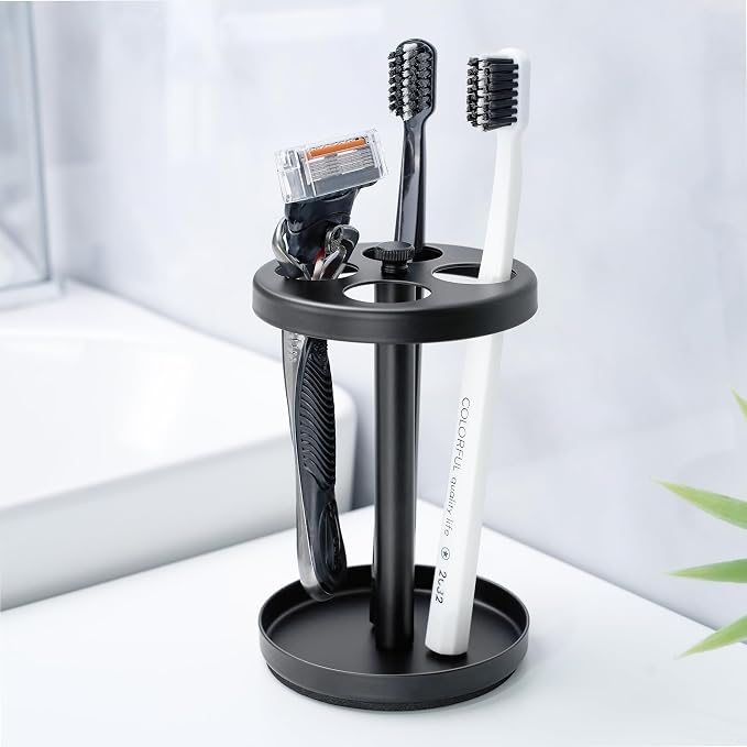 Black Stainless Toothbrush Holder Stand: Rustproof Bathroom Countertop Organizer - Image 2