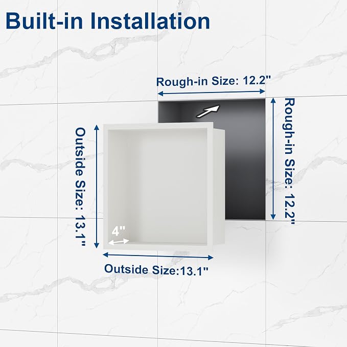 Neodrain White Shower Niche, Insert Storage Shower Shelf, Stainless Steel Wall - Image 3