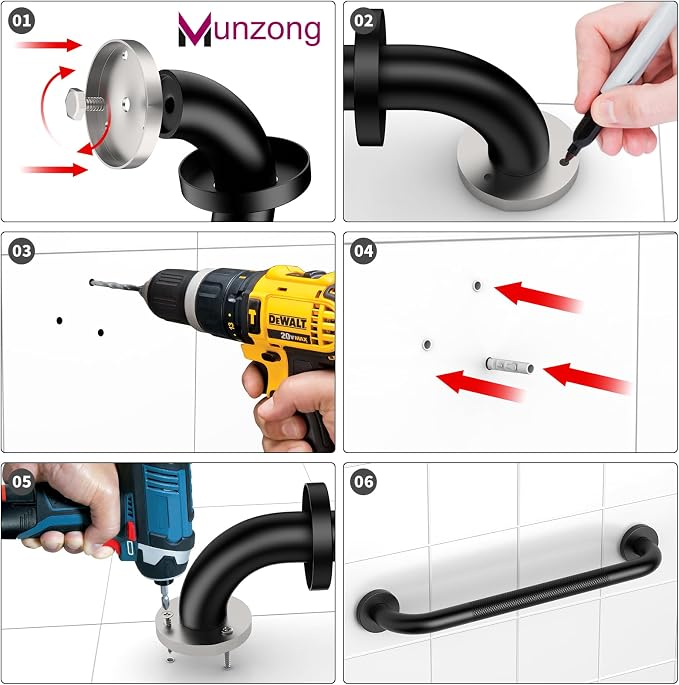 16 Inch Anti Slip Grab Bar for Shower, 2 Pack Munzong Oil Rubbed Black Bathroom - Image 8