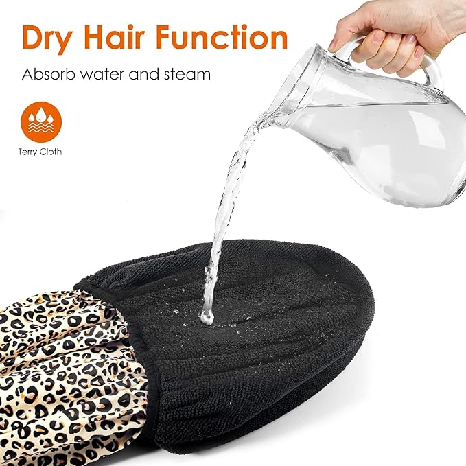 Auban Shower Cap, Shower Cap for Women Terry Cloth Lined EVA Exterior Reusable - Image 2