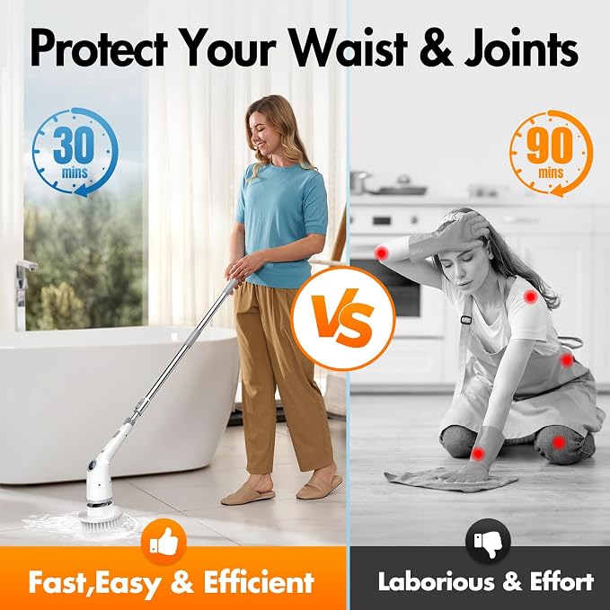 Electric Spin Scrubber, Cordless Cleaning Brush, Bathroom Shower Scrubber - Image 2