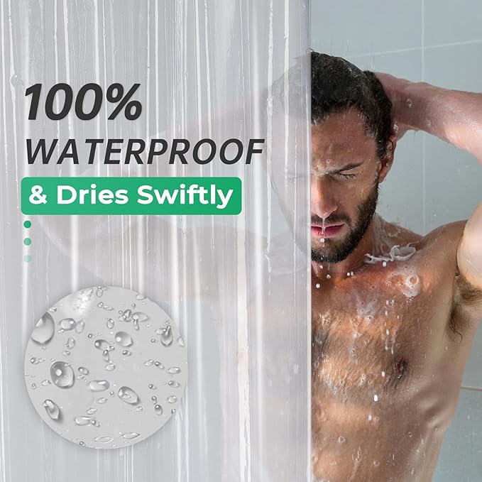AmazerBath Plastic Shower Curtain Clear 72x74 Inches, Weighted Shower Curtains - Image 6