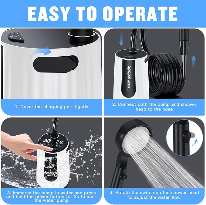 Portable Shower for Camping, 10000mAh Rechargeable Camping Shower - Image 5