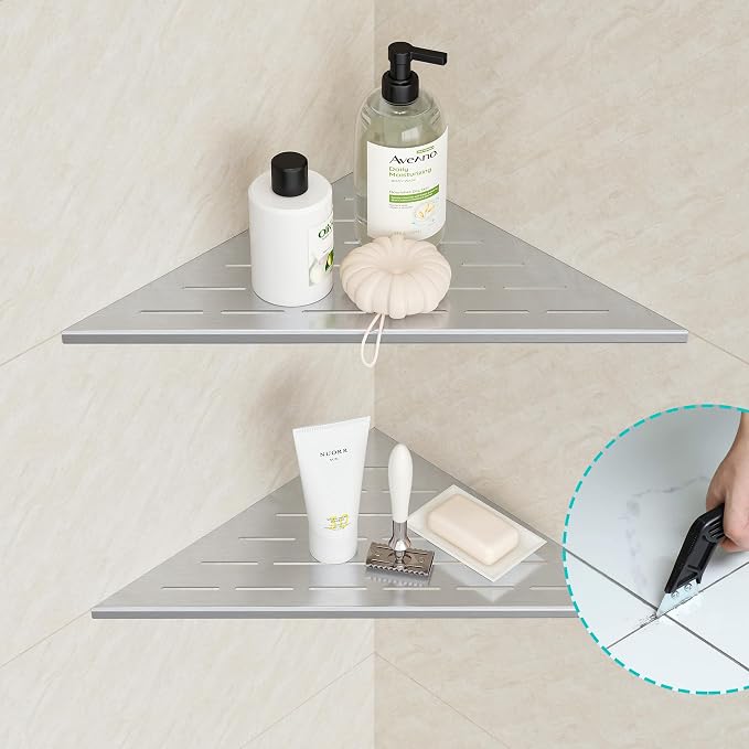 Neodrain 12 Inch Brushed Corner Shelf Set of 2, Floating Corner Shelves - Image 4