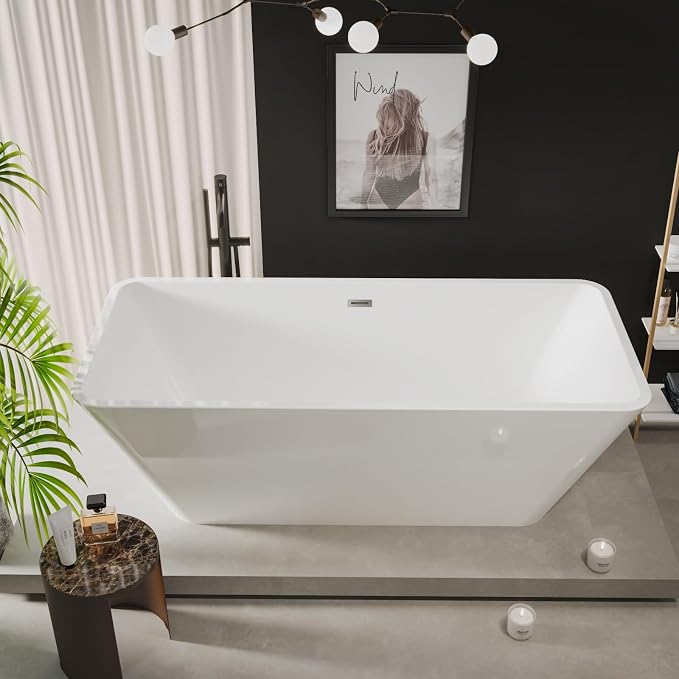 59 Inch Acrylic Freestanding Bathtub – Ergonomic Soaking Tub - Image 4