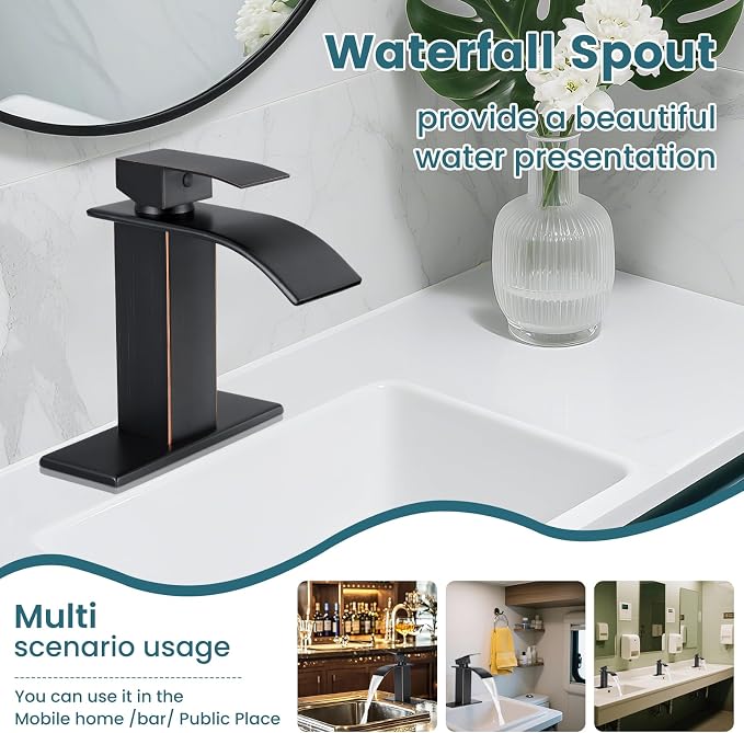 Bathroom Faucets Oil Rubbed Bronze Waterfall Bathroom Sink Faucet Modern Single - Image 3