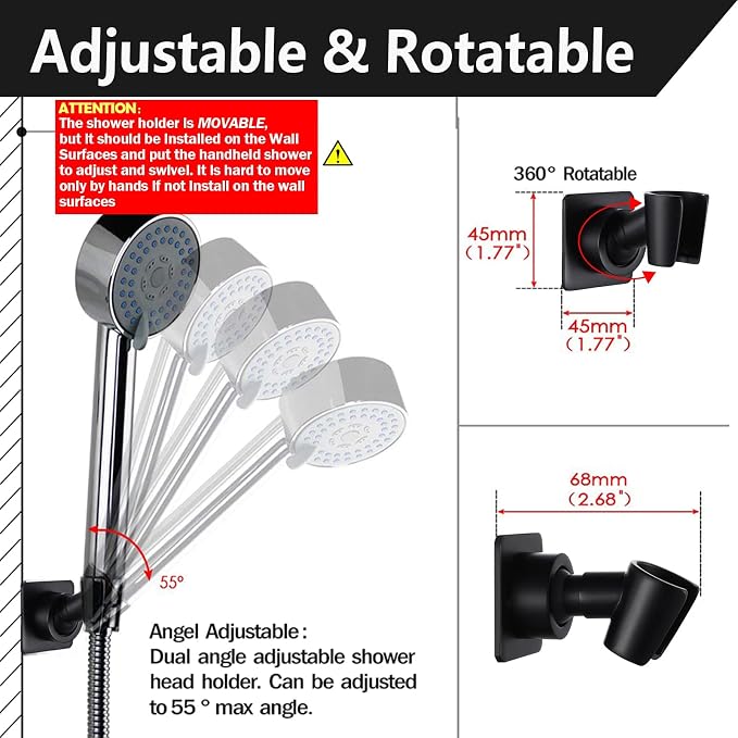 Shower Head Holder All Meta lHandheld Shower Wand Bracket Adhesive Shower Wall - Image 3