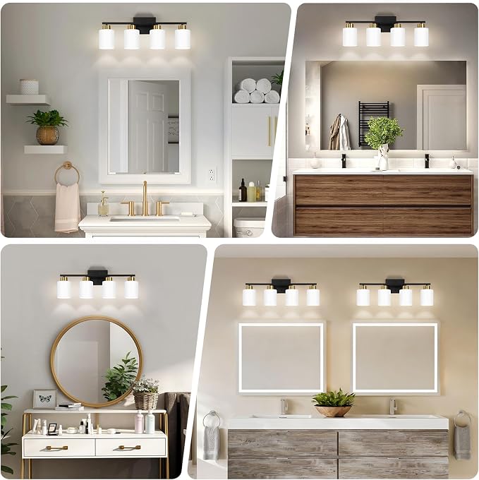 Black and Gold Bathroom Light Fixtures, 4-Light Modern Vanity Light Over Mirror - Image 3