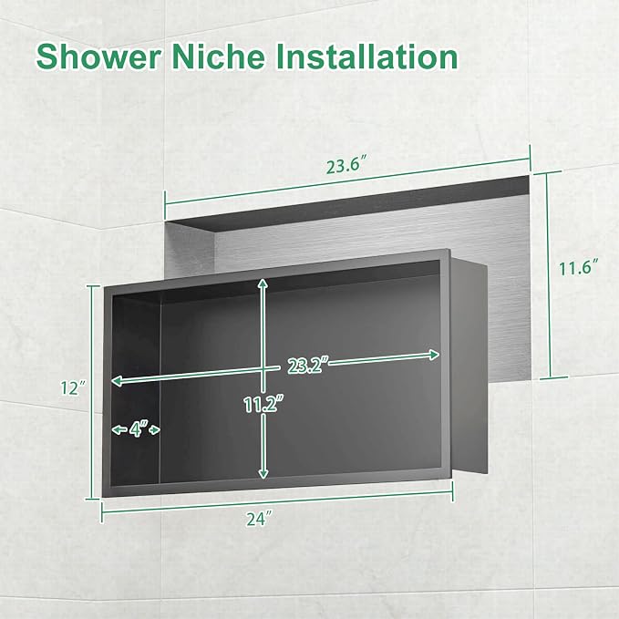 SaniteModar Shower Niche, Stainless Steel Shower Niche 12" X 24" No Tile Needed - Image 3