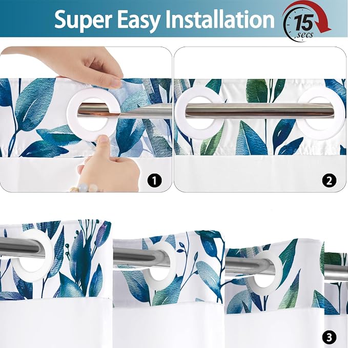 No Hook Shower Curtain and Liner Set, Bath Curtain Sets - Image 4
