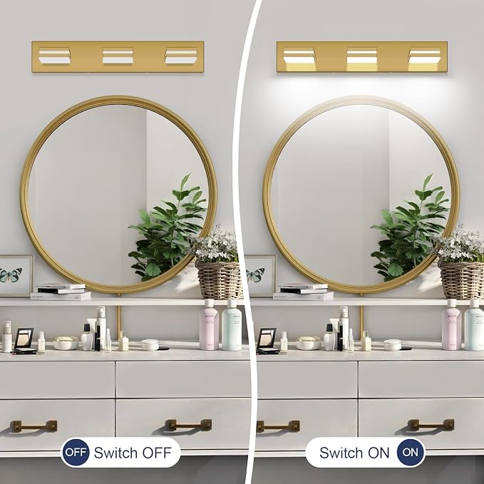 SineRise LED Modern Bathroom Vanity Light Fixtures, Brass Modern Acrylic - Image 6