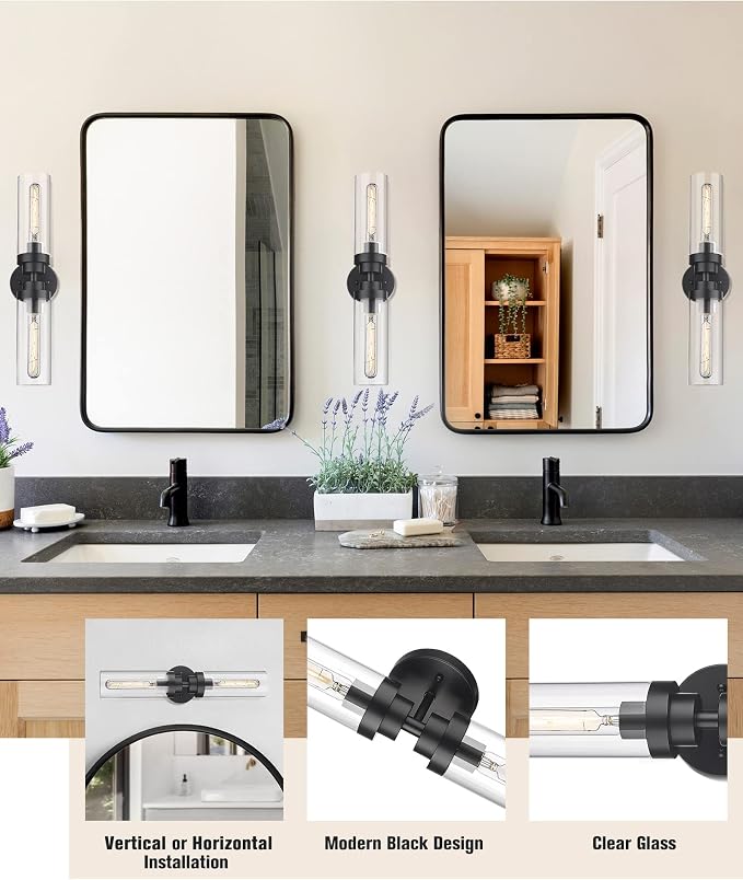 Emak 22 Inch Black Bathroom Light Fixtures Over Mirror, 2-Light Bathroom Vanity - Image 5
