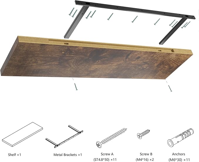 Wall Shelf Set of 3, Rustic Brown Floating Shelves 24 in W x 10 in D x 1 in H - Image 7