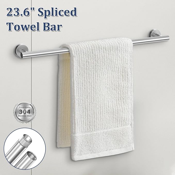 5 Pieces Bathroom Hardware Set Brushed Nickel Towel Bar Set Round Towel Holder - Image 2