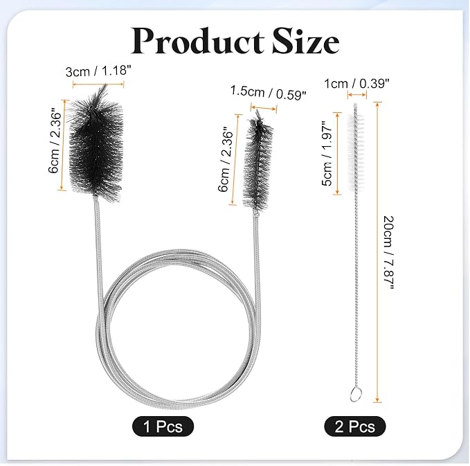 HARFINGTON 3pcs Flexible Long Drain Brush Straw Cleaner Set 61.02" Stainless - Image 2