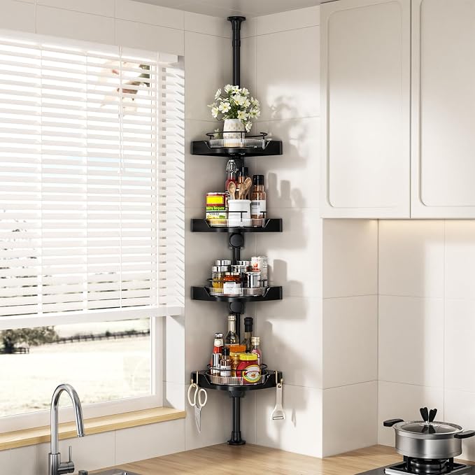 Shower Caddy Tension Pole with 4 L-Lazy Susan Organizer 360 Rotating 35-128 - Image 4