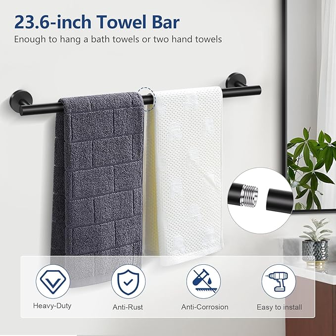 TQKAG 5 Piece Bathroom Towel Bar Holder Sets Matte Black Bathroom Hardware Set - Image 2