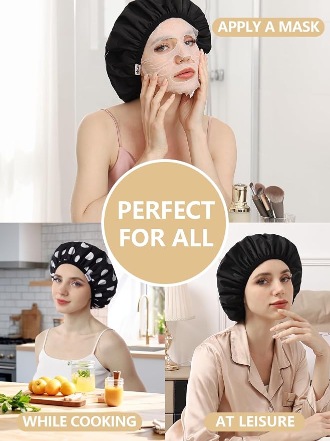 Years Calm Shower Caps For Women Reusable Waterproof，Pattern And Solid Color - Image 7