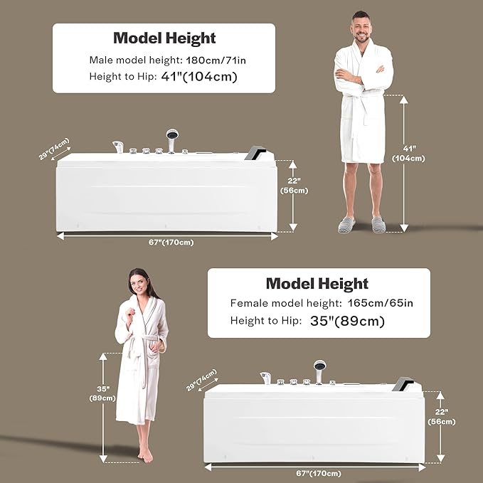 Empava Whirlpool Bathtub, 67-Inch Jetted Bathtub, Hydro Massage - Image 5