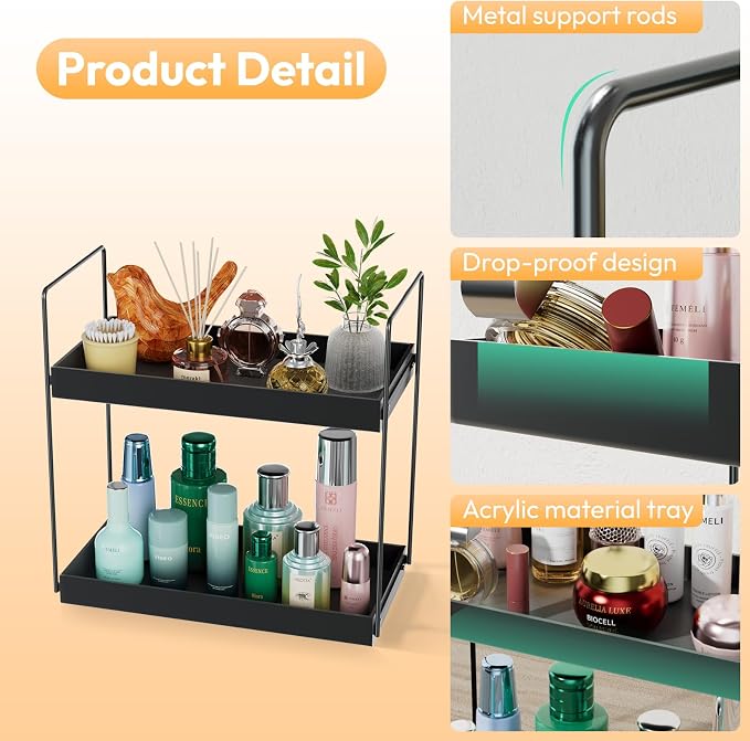 NPPLUS Bathroom Countertop Organizer, 2 Tier Metal Vanity Counter Skincare Shelf - Image 3