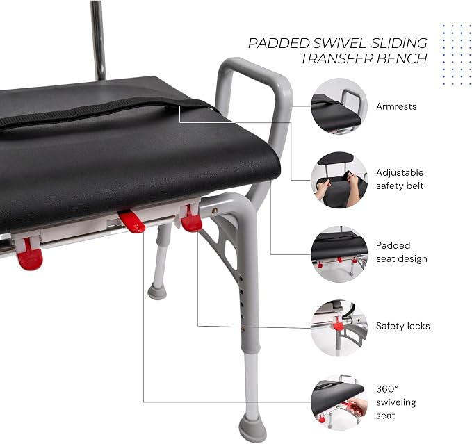 Eagle Health Supplies Sliding Shower Chair Tub Transfer Bench - Image 7