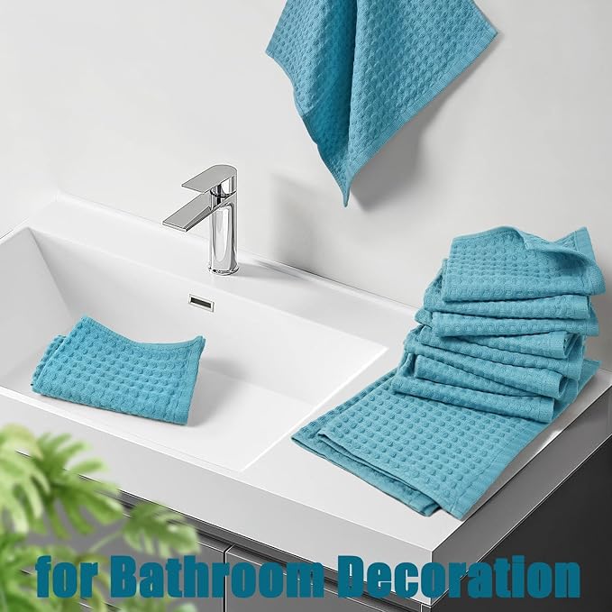Cleanbear Lake Blue Waffle Washcloths 12 Pack, 13 x 13 Inches, Lightweight and - Image 4