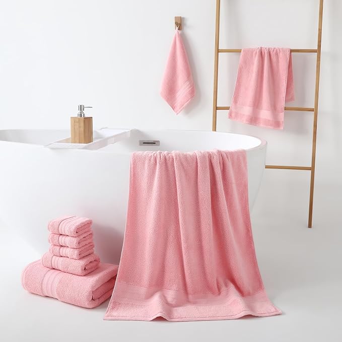 REDKISS Pink Towel Set of 8-100% Cotton Luxury Bath Towels Set - Image 3