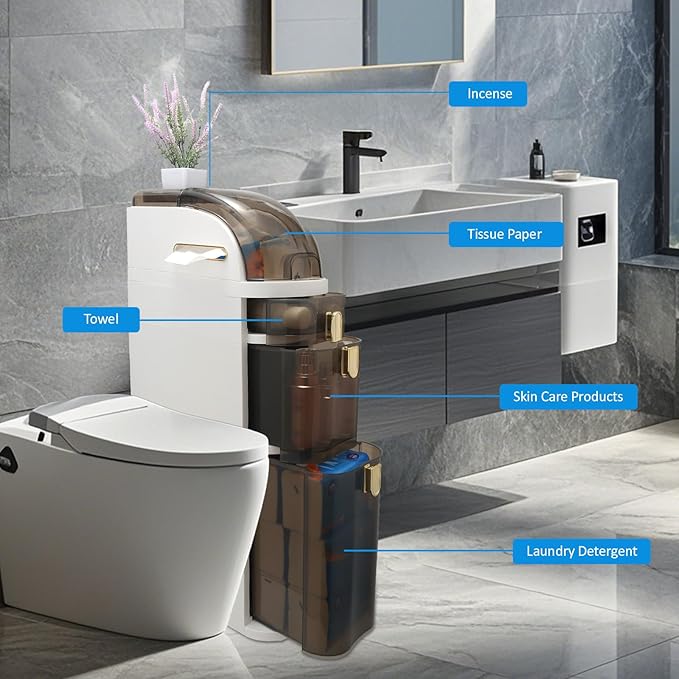 Bathroom Floor Cabinet, Narrow Bathroom Storage Cabinet, Mobile and No - Image 3