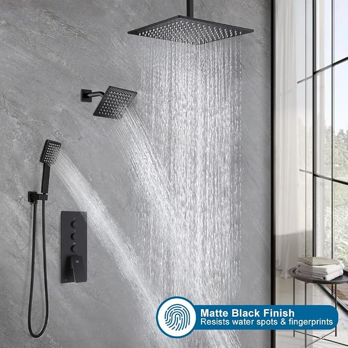 POP SANITARYWARE Matte Black Shower Faucet Set Bathroom Rainfall Shower System - Image 9