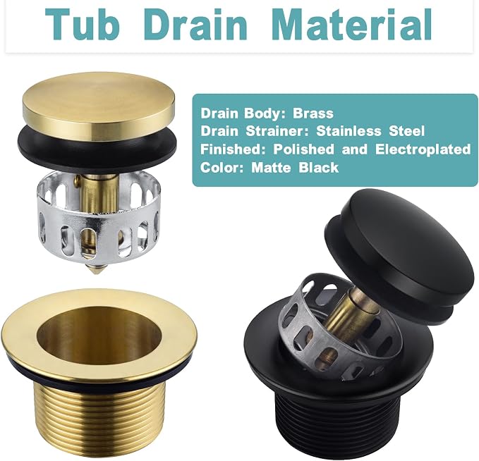 BESTILL Tip-Toe Bathtub Drain Bath Tub Trim Set Conversion Kit, Two Hole Style - Image 4