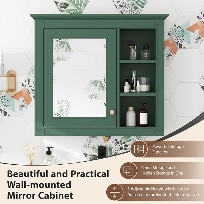 30'' x 28'' Green Medicine Cabinet, Wall Mounted Bathroom Storage Cabinet - Image 3