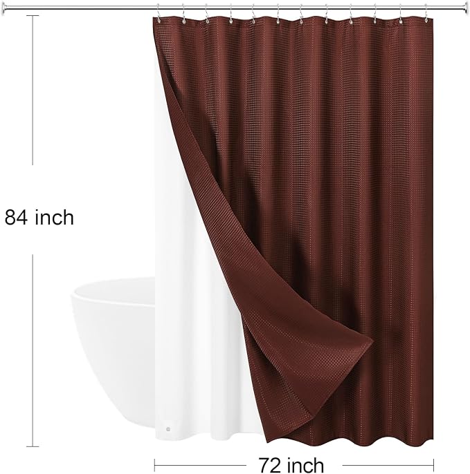 3 in 1 Extra Long Brown Shower Curtain Set-72 W x 84 H, Modern Waffle and PEVA - Image 8