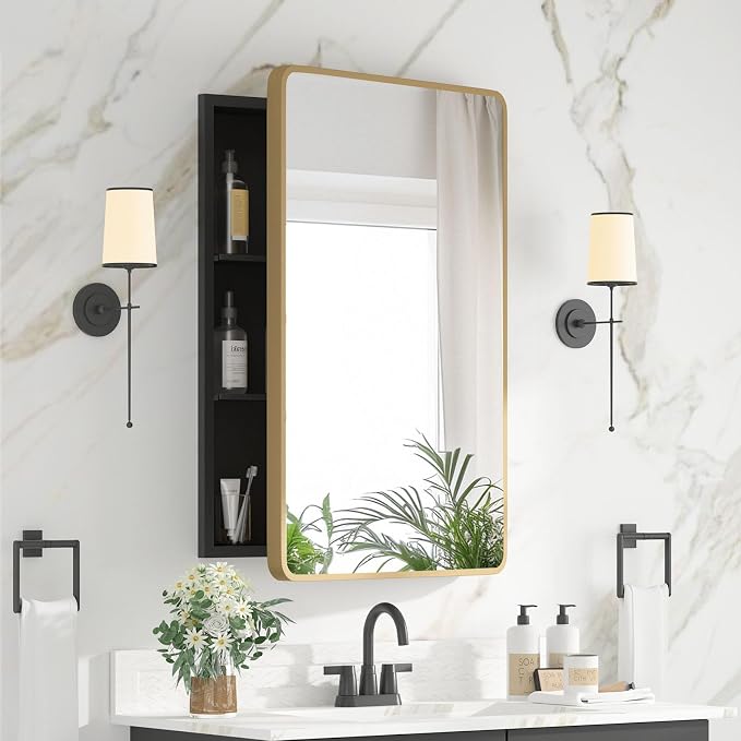 Medicine Cabinet 20 x 28 Inch, Brush Gold Bathroom Medicine Cabinet by Unknown