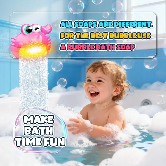 Bath Toys for Kids Ages 1-3, Light Up Baby Bath Toys Crab Bubble Maker - Image 6