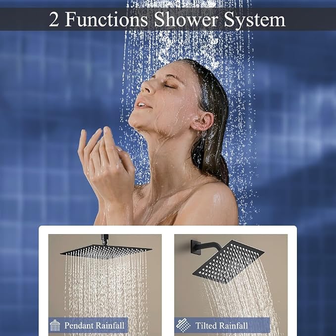 Shower Faucet Set Matte Black Shower System, Ceiling Mount 10 Inch Shower Head - Image 3