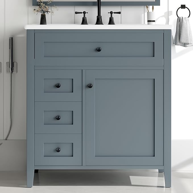 30" Bathroom Vanity with Sink Combo, Tip-Out Drawer, Solid Wood & MDF Modern - Image 3
