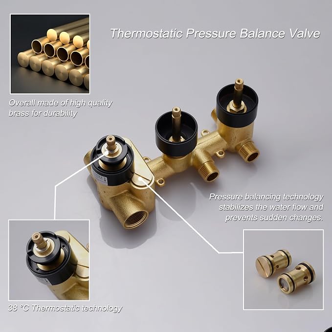 Thermostatic Shower System Matte Black Shower Faucet Set, Four Modes Shower - Image 6