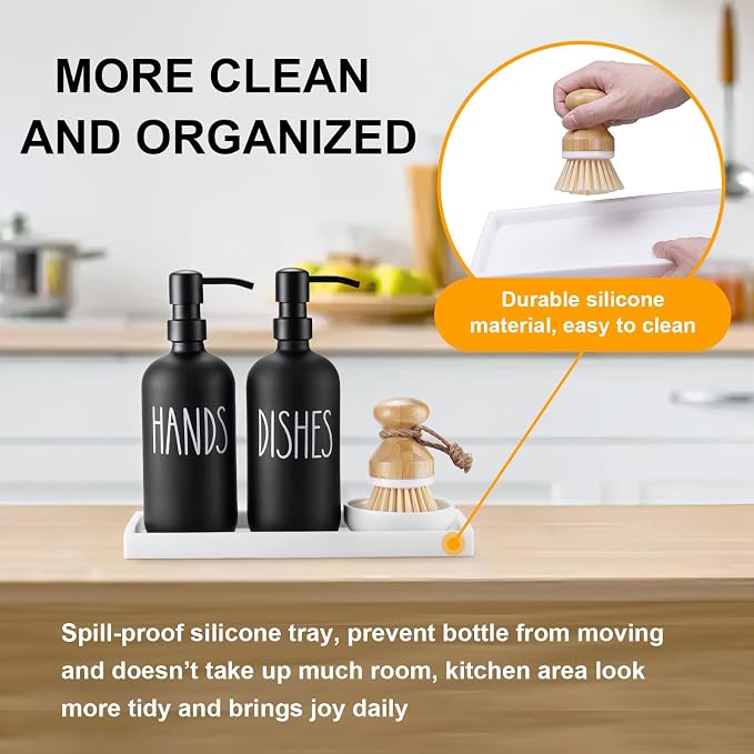 Glass Soap Dispenser for Kitchen, Farmhouse Dish &Hand Soap Dispenser Set - Image 5