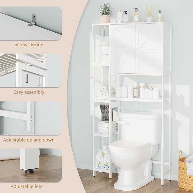 Bamboo Over The Toilet Storage, Above Toilet Organizer Storage Shelf, Tall - Image 5