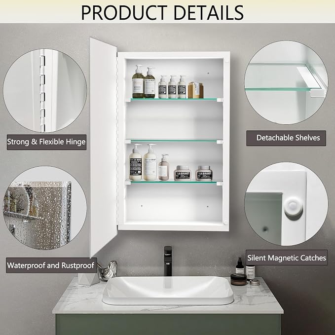 Bathroom Medicine Cabinet with 28x28 in Square Beveled Frameless Mirror - Image 4