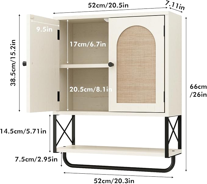RUSTOWN Rattan Bathroom Wall Cabinet, Boho Over The Toilet Storage Cabinet - Image 2