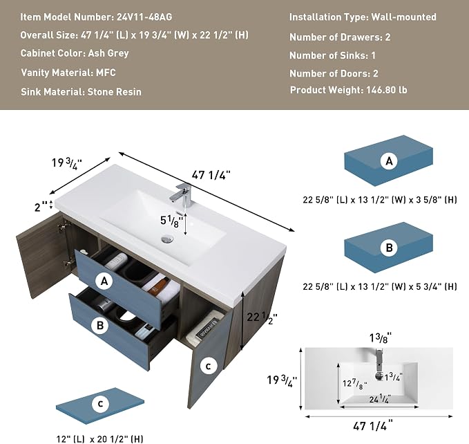 48" Floating Bathroom Vanity - Image 4
