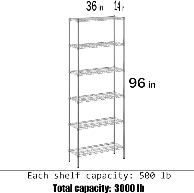 14" Deep x 36" Wide x 96" Height Wire Shelving Kit | 6-Tier | NSF Commercial - Image 3