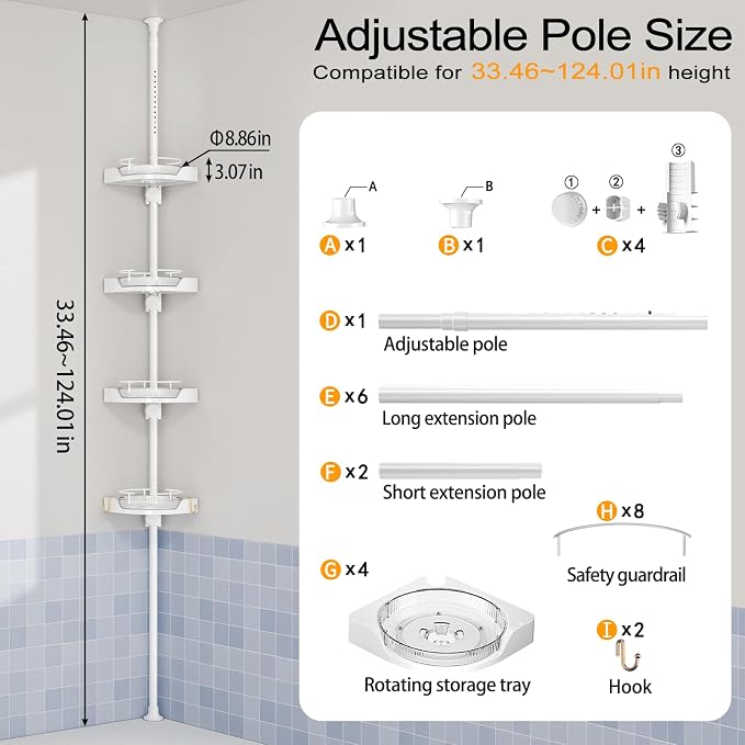 360° Rotating Corner Shower Caddy Tension Pole Organizer - Image 2