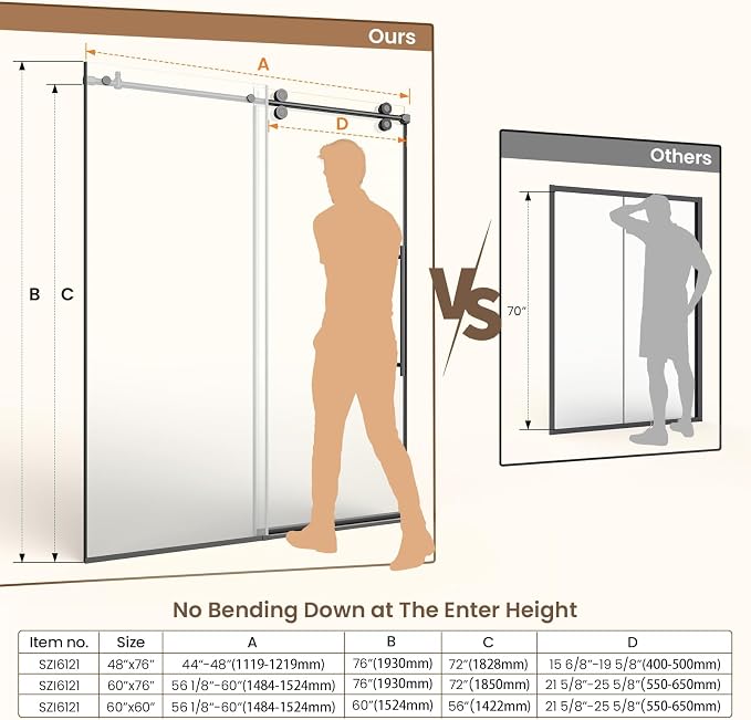 Bathbliss Glass Shower Door 56"-60" Wx60 H, Frameless Sliding Glass Door - Image 6