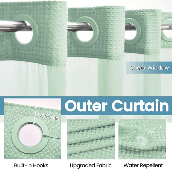 Mint Green No Hook Shower Curtain - Image 5